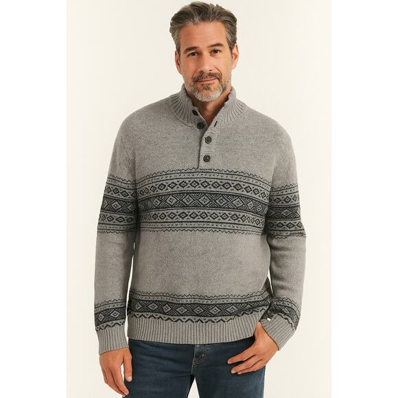 Daniele Blasi Gray Navy Wool Mock Neck 1/4 Button Pullover Knit Sweater Men's M - Picture 1 of 8